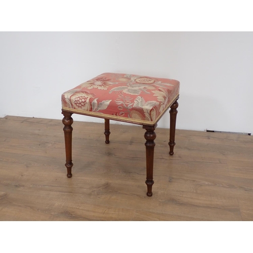 77 - A Victorian style mahogany Footstool on turned supports 1ft 7in W x 1ft 6in H