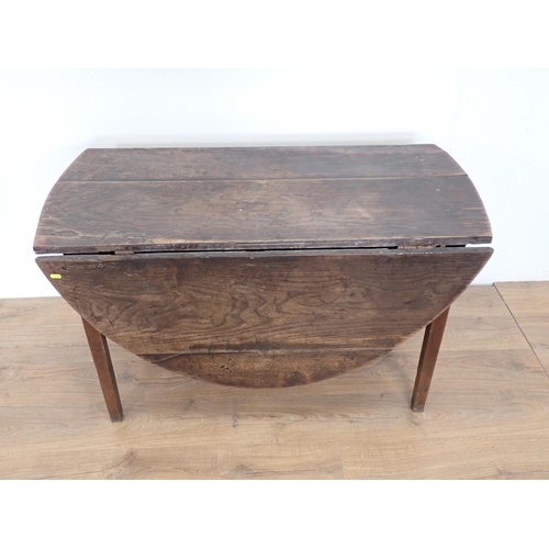 91 - An antique oak dropleaf Table on square cut supports 3ft 11in W x 2ft 4in H