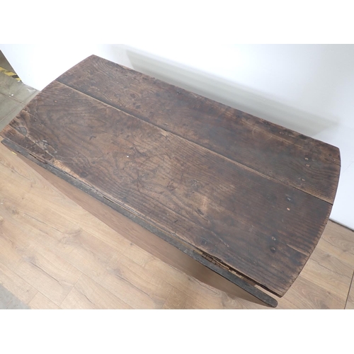 91 - An antique oak dropleaf Table on square cut supports 3ft 11in W x 2ft 4in H