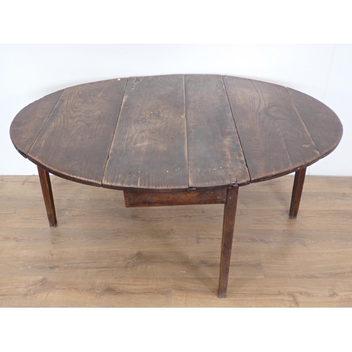 91 - An antique oak dropleaf Table on square cut supports 3ft 11in W x 2ft 4in H