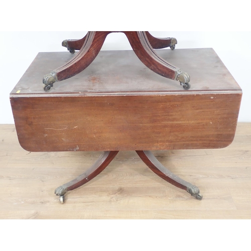 94 - A 19th Century mahogany Pembroke Table on four supports with brass paw toe caps 3ft 6in W x 2ft 3in ... 