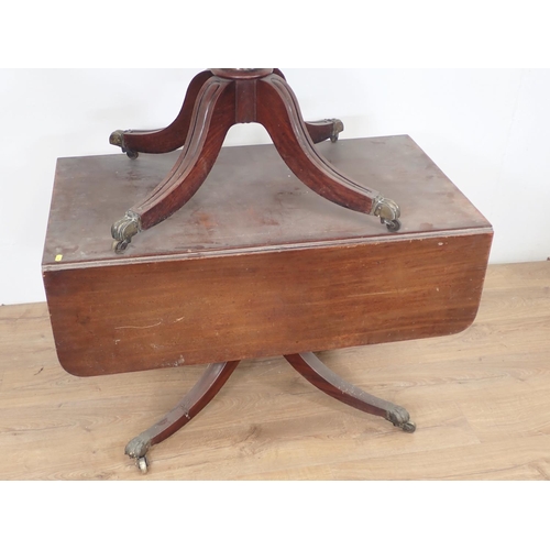 94 - A 19th Century mahogany Pembroke Table on four supports with brass paw toe caps 3ft 6in W x 2ft 3in ... 