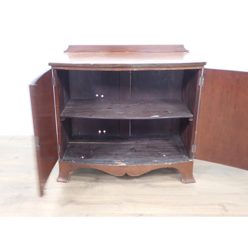 99 - A 19th Century mahogany bow fronted two door Cupboard on bracket feet 3ft W x 2ft 7in H