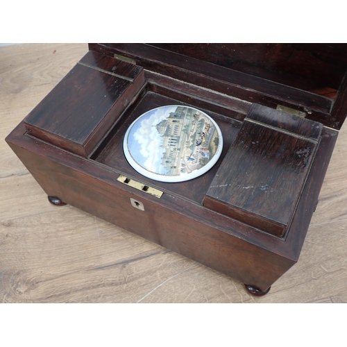 150 - A Regency rosewood sarcophagus two division Tea Caddy on bun feet, a Bracket Clock, a Box, and a car... 