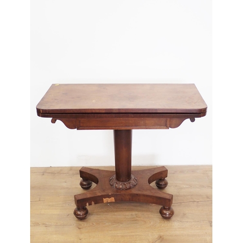 62 - A 19th Century mahogany fold over Card Table on turned column A/F 3ft W x 2ft 6in H