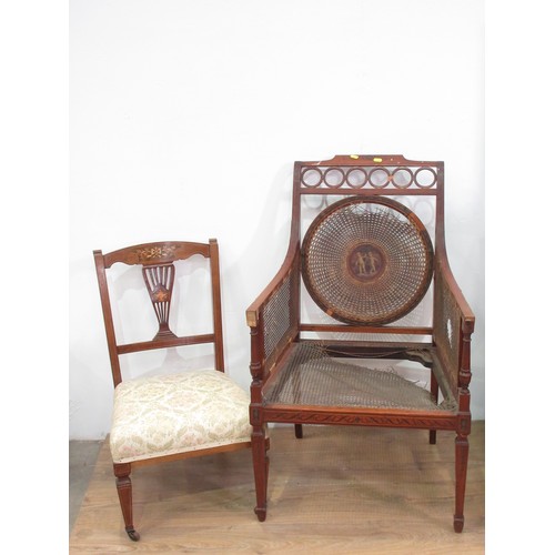 102 - A 19th Century Sheraton style mahogany and painted cane Elbow Chair A/F, a Victorian mahogany and in... 