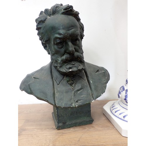 683 - A plaster Bust of Victor Hugo 1ft 5in H and a white ceramic Jardinière on stand 3ft 1in H