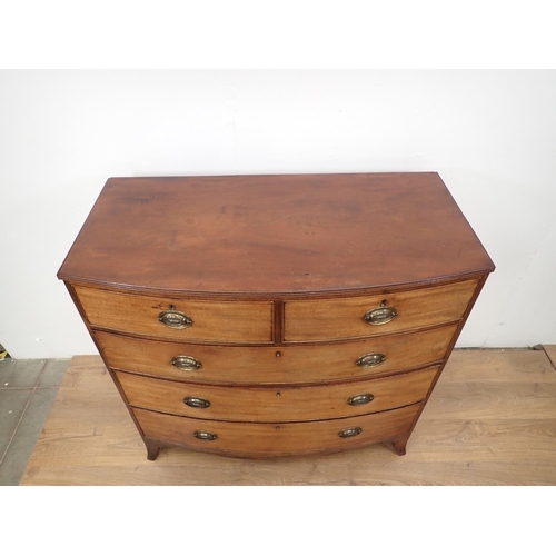 12 - A 19th Century mahogany bow fronted Chest of two short and three graduated long drawers mounted upon... 