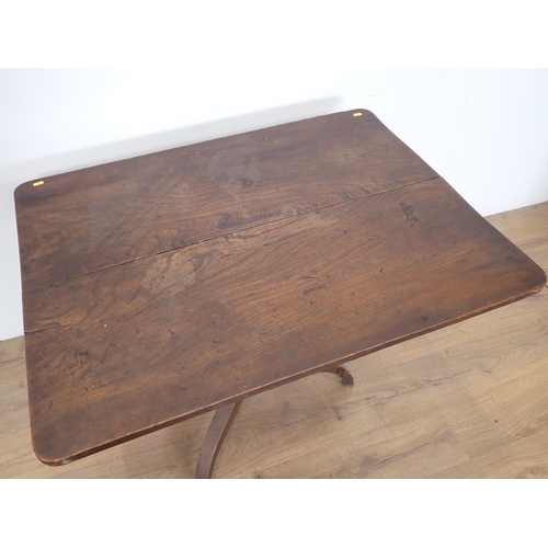 124 - A 19th Century elm rectangular tilt top Supper Table on tripod base 3ft 4in W x 2ft 4in H