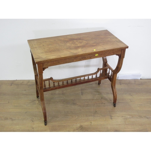 139 - An Edwardian rosewood and inlaid Side Table on square cut supports and H-stretcher 2ft 9in W x 2ft 5... 