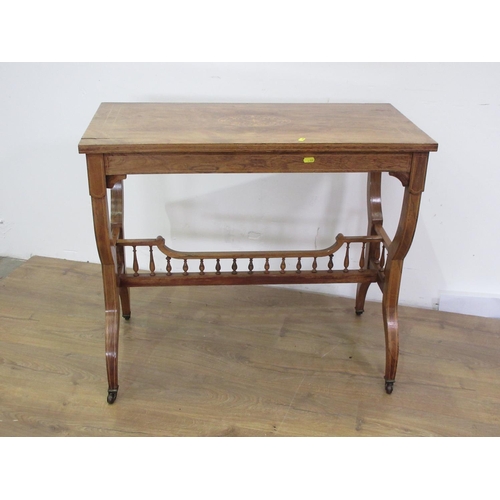 139 - An Edwardian rosewood and inlaid Side Table on square cut supports and H-stretcher 2ft 9in W x 2ft 5... 