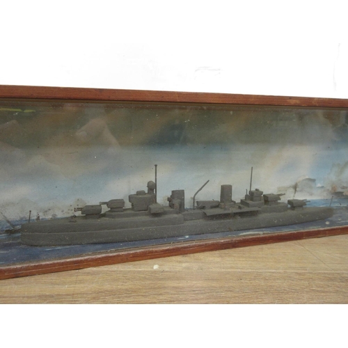 140 - A cased Diorama of a Battleship 19 1/2in W x 5in H