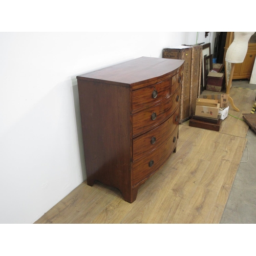 144 - A 19th Century mahogany bow fronted Chest of two short and three long drawers mounted upon bracket f... 