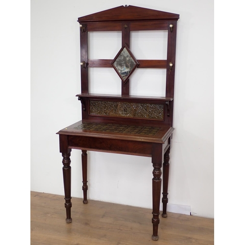 16 - An Arts and Crafts mahogany Hall Stand with tile top mounted upon turned supports 6ft 6in H x 3ft 2i... 