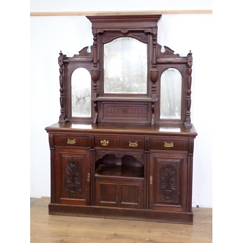 2 - A Victorian walnut mirror back Sideboard fitted three drawers and three cupboard doors 7ft H x 5ft W