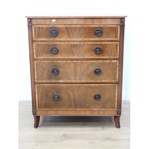 20 - A 20th Century mahogany veneered and crossbanded Chest of four graduated drawers 3ft H x 2ft 6in W