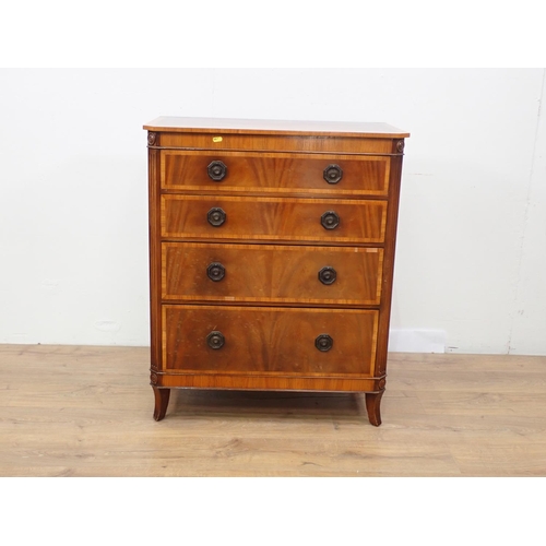 20 - A 20th Century mahogany veneered and crossbanded Chest of four graduated drawers 3ft H x 2ft 6in W