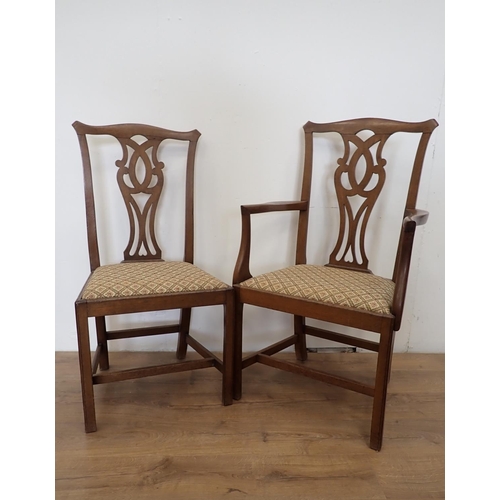 21 - A set of six Georgian style oak Dining Chairs and a pair of similar Carvers, one possibly of later d... 