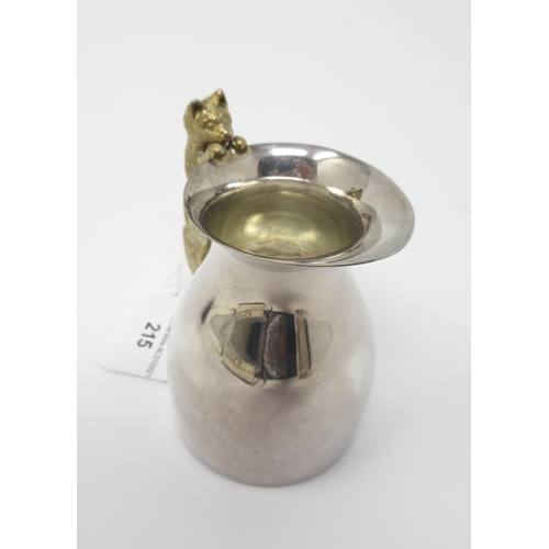 215 - A modern silver Cream Jug with silver-gilt cat handle, London 1989, maker: P.N.