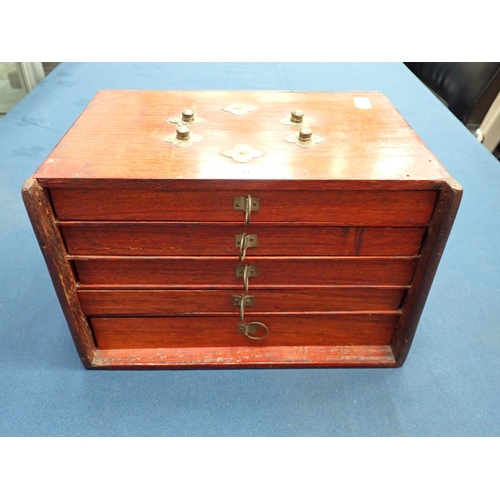 244 - A vintage bamboo backed Mahjong Set c.1920, cased in hardwood chest having four shallow upper drawer... 