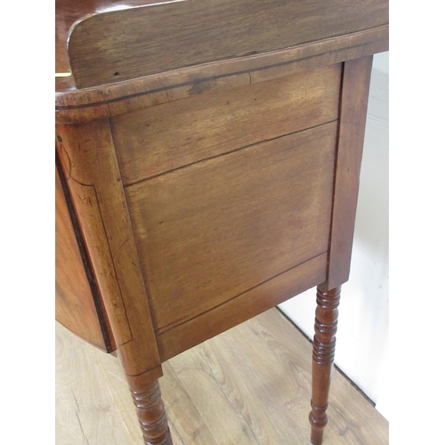 305 - A 19th Century mahogany Sideboard with shaped gallery fitted three drawers mounted upon turned suppo... 