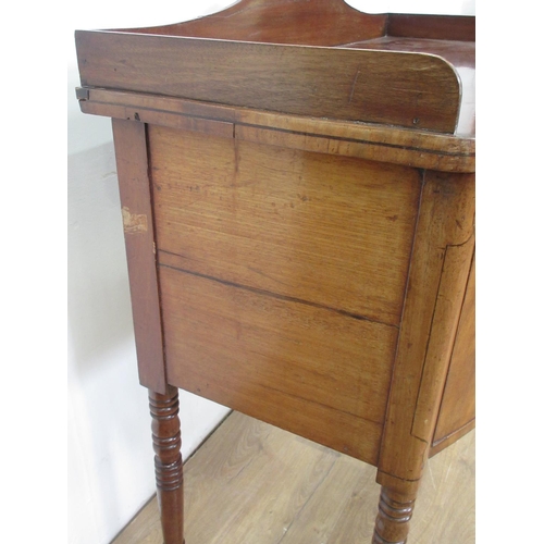 305 - A 19th Century mahogany Sideboard with shaped gallery fitted three drawers mounted upon turned suppo... 