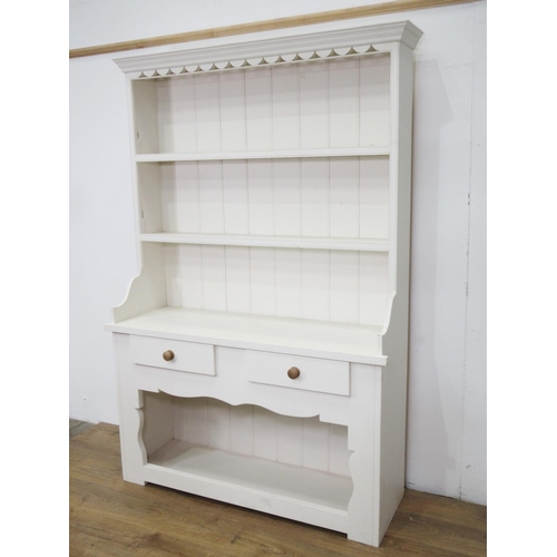 334 - A modern white painted Irish style Dresser and Rack with pot board base 6ft 8in H x 4ft 5 1/2in W