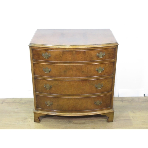 342 - A 20th Century walnut veneered bow fronted Chest of four drawers 2ft 9in H x 2ft 7in W