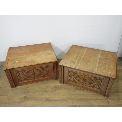 343 - A pair of carved oak Bedside Stands 2ft 7 1/2in W x 1ft 4in H