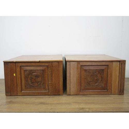 343 - A pair of carved oak Bedside Stands 2ft 7 1/2in W x 1ft 4in H