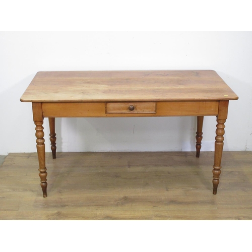 347 - A cherry wood Dining Table fitted side drawer mounted upon turned supports 4ft 11in W x 2ft 6in H