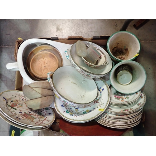 351 - Five boxes of assorted Ceramics including Wash Set, Bed Pan, 19th Century Plates, etc.