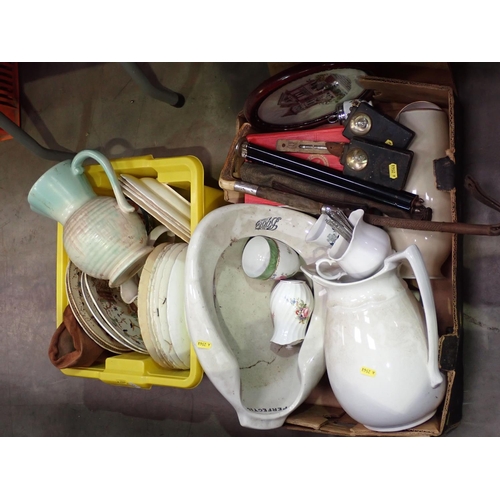 351 - Five boxes of assorted Ceramics including Wash Set, Bed Pan, 19th Century Plates, etc.