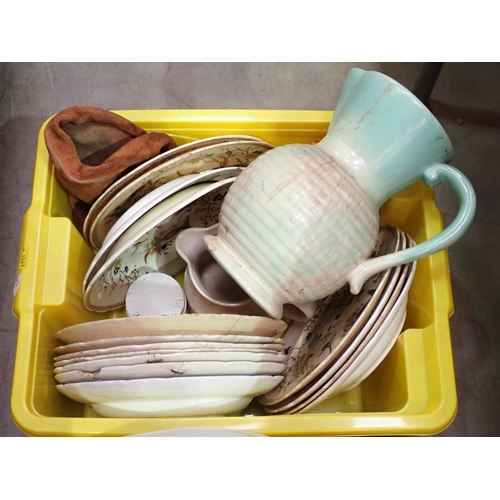 351 - Five boxes of assorted Ceramics including Wash Set, Bed Pan, 19th Century Plates, etc.