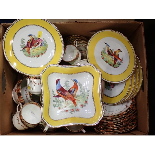 356 - Three boxes of assorted Ceramics including Royal Albert Tea Ware, gilt part Tea Service, Meat Plates... 