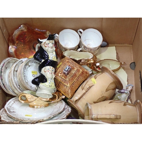 356 - Three boxes of assorted Ceramics including Royal Albert Tea Ware, gilt part Tea Service, Meat Plates... 