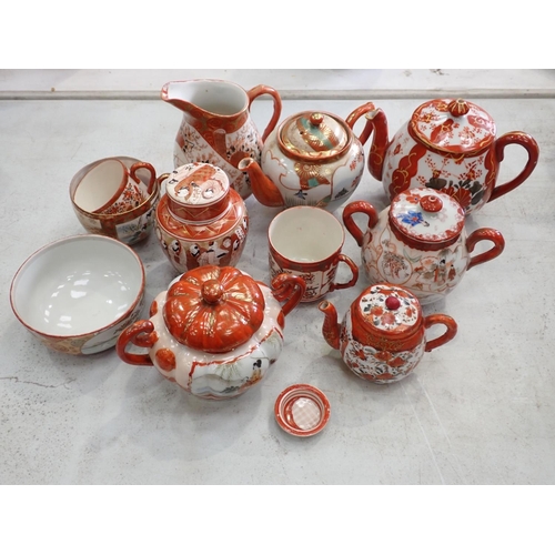 367 - A collection of Satsuma Tea Pots, Vases, Cups and Saucers, etc. some chips