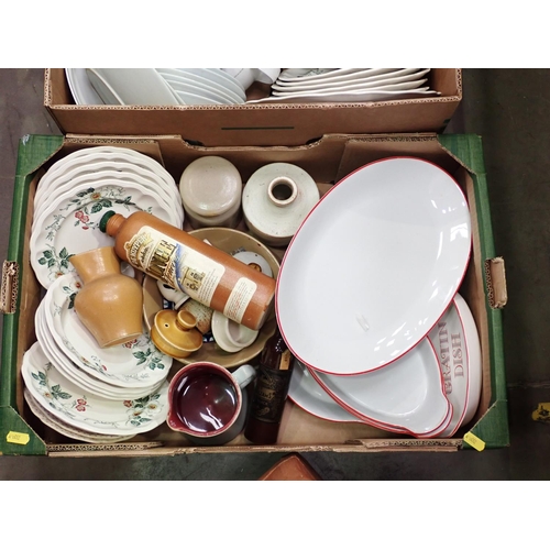 371 - Four boxes including a painting on slate of a ship, stoneware Bowl, assorted Ceramics