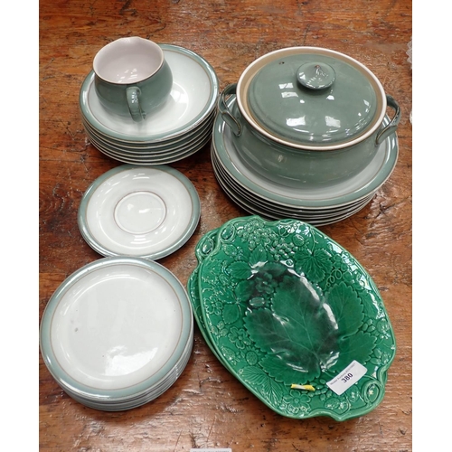 380 - A quantity of Denby green glazed Dinnerware, two leafage Dishes, ble and white Jardiniere, Black For... 