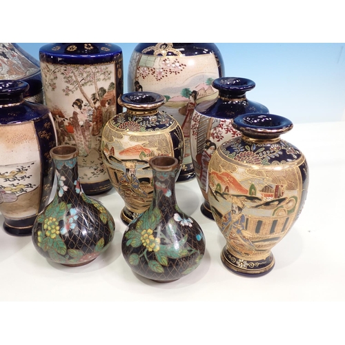 384 - A quantity of Japanese blue Vases, a pair of cloisonné Vases and another cloisonné Vase, som eA/F