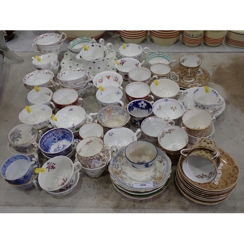 400 - A collection of 18th and 19th Century Tea Cups and Bowls including Salopian blue and white example