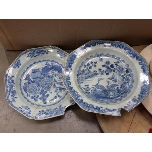 411 - Two boxes of Plates, Tea Cup and Saucer, Meat Plate, lacquered Tray, Bread Board, lidded Jar, etc.