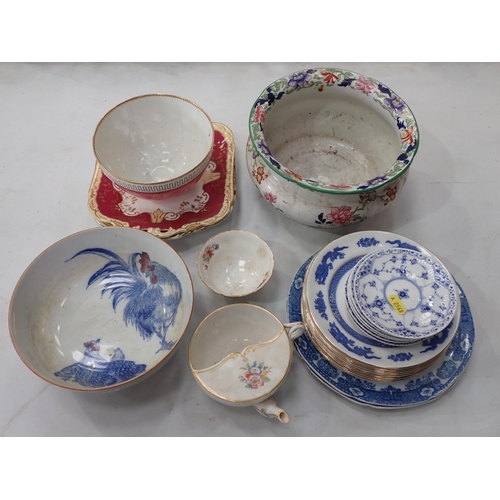 412 - Pink and gilt Tea Set, Platter, blue and white Meat Plate, Side Plates, etc.