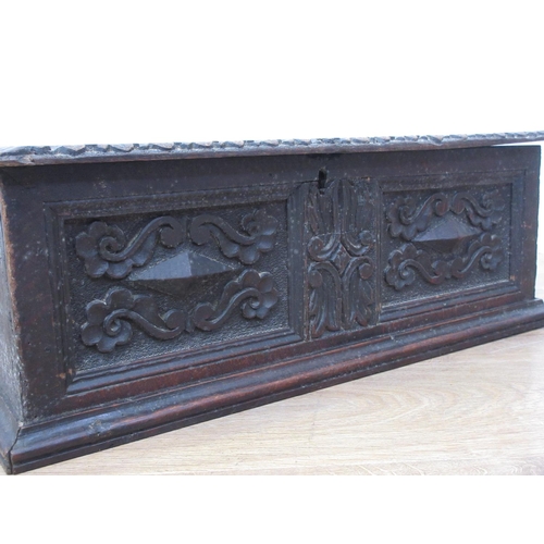 437 - An antique Continental carved oak Bible Box 1ft 11in W x 8in H