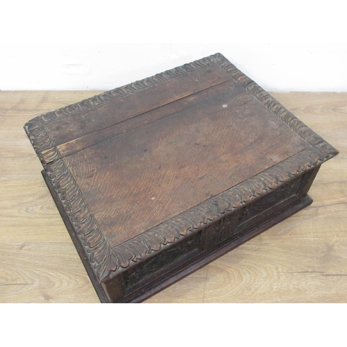 437 - An antique Continental carved oak Bible Box 1ft 11in W x 8in H