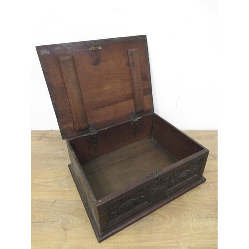 437 - An antique Continental carved oak Bible Box 1ft 11in W x 8in H