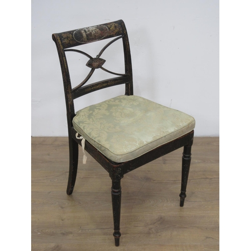 439 - A 19th Century lacquered Elbow Chair, a French green painted Piano Stool and a 19th Century black pa... 