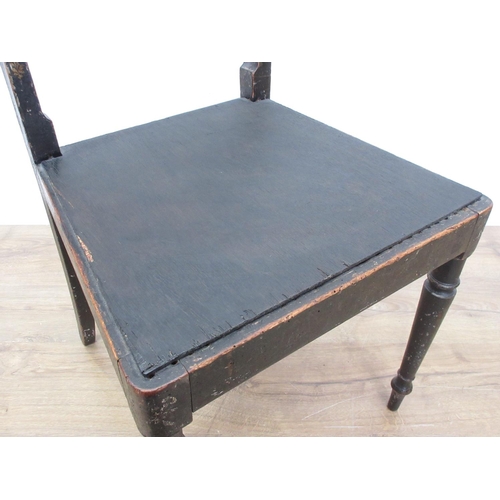 439 - A 19th Century lacquered Elbow Chair, a French green painted Piano Stool and a 19th Century black pa... 