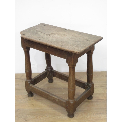 440 - An antique oak Joint Stool on turned supports 2ft W x 1ft 11in H