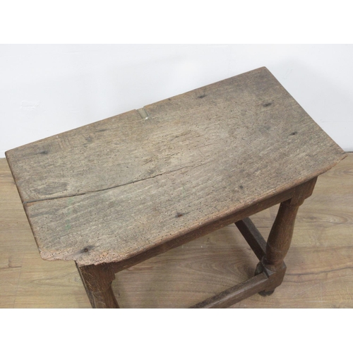 440 - An antique oak Joint Stool on turned supports 2ft W x 1ft 11in H